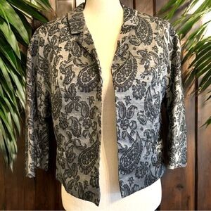 VINTAGE 60s Dynasty 100% Silk Jacquard Grey & Black Paisley Blazer - Size 10